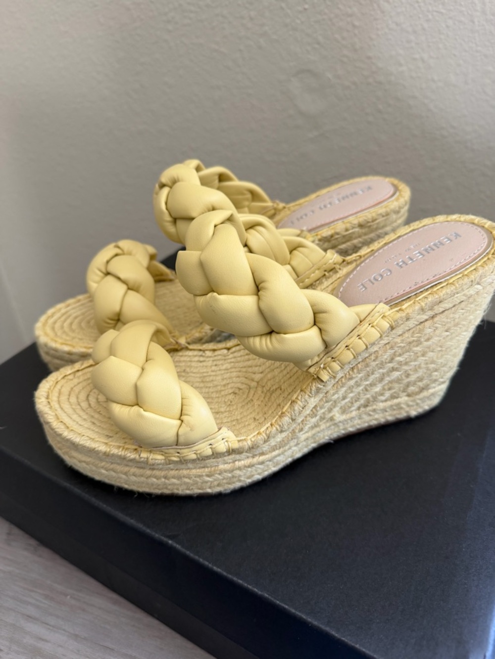 Kenneth Cole New York Olivia Pale Yellow Braided Espadrille Wedge Sandals - Picture 2 of 7